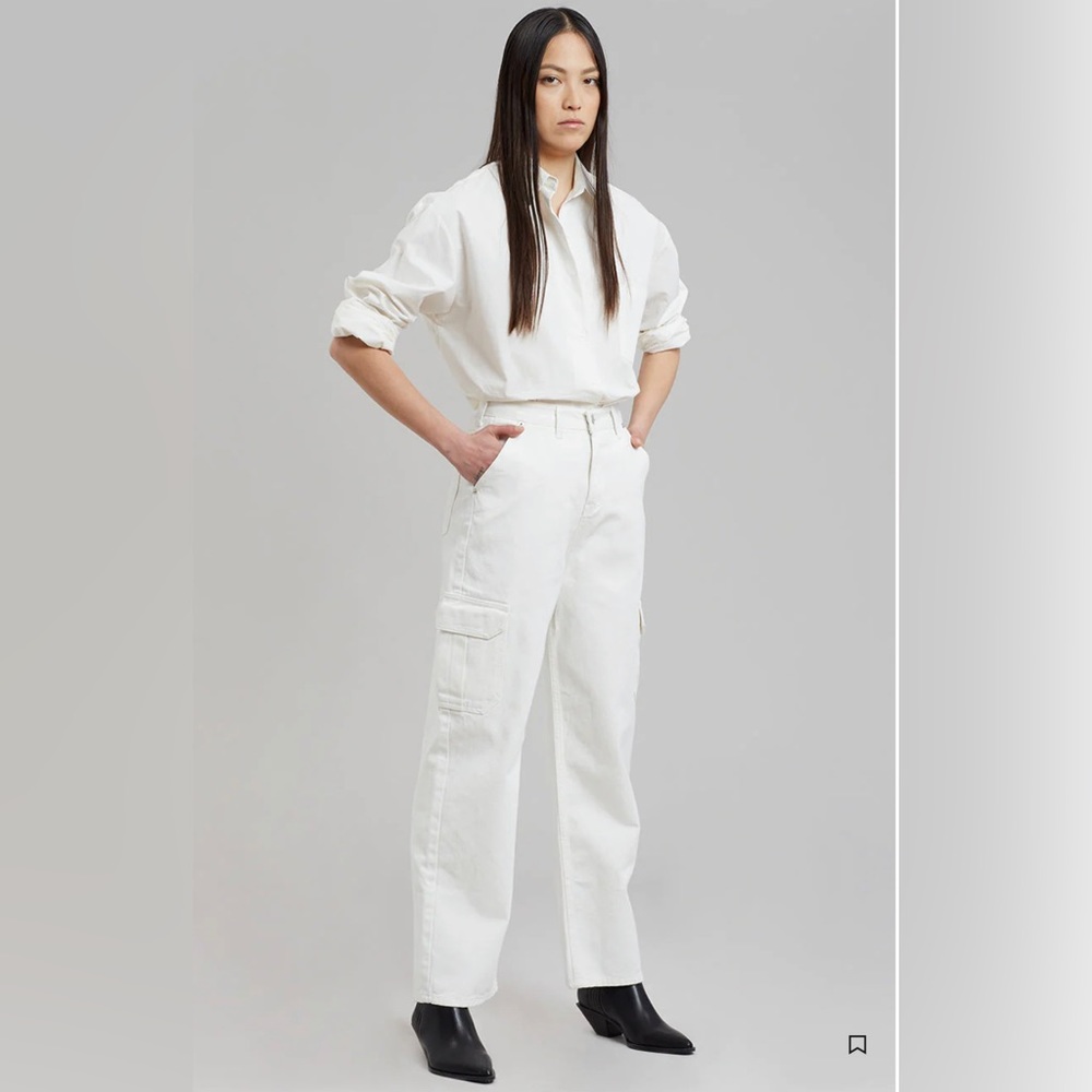 NWT THE FRANKIE SHOP WHITE DENIM CARGO PANTS SIZE SMALL